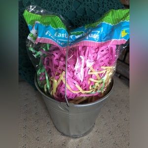 Galvanized Bucket with Multicolored Easter Grass